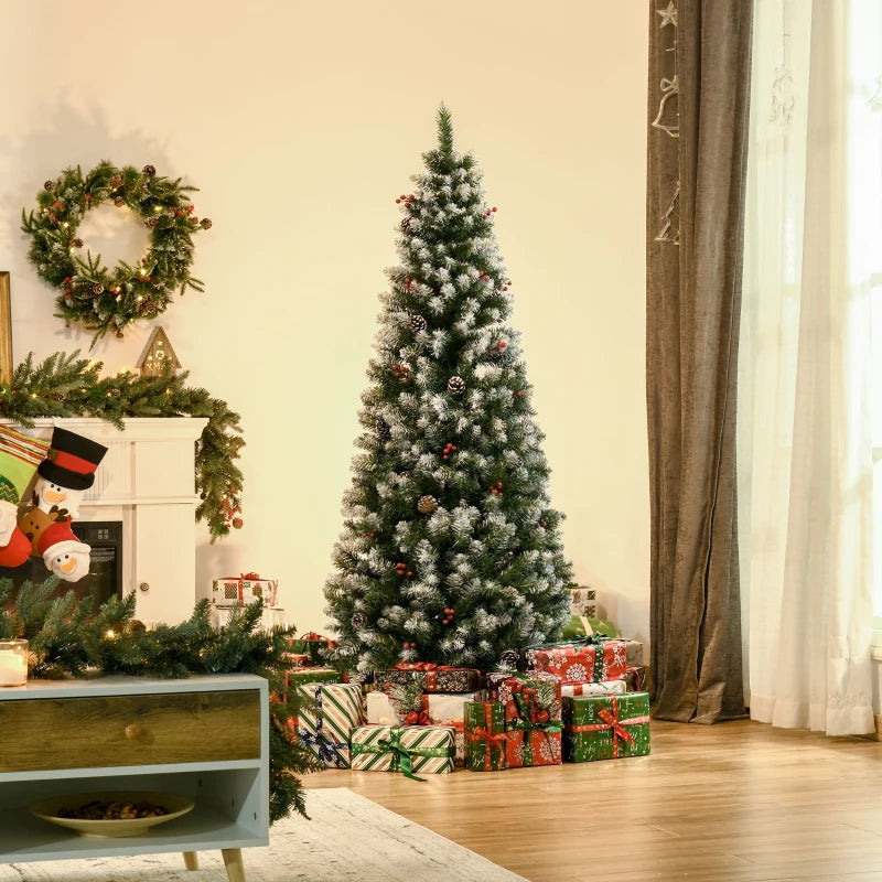 HOMCOM Christmas Tree Slim 6' with Pinecones and Berries