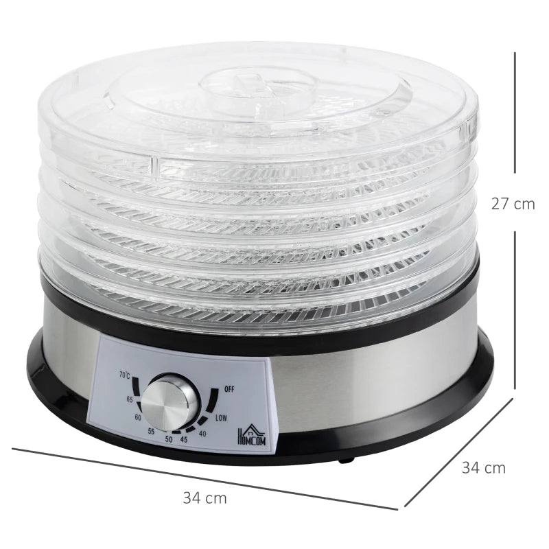 HOMCOM Food Dehydrator 5 Tier 250W - Stainless Steel