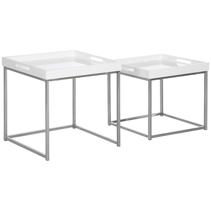 HOMCOM Coffee Table Set of 2 High Gloss Nest of Tables with Steel Frame, White