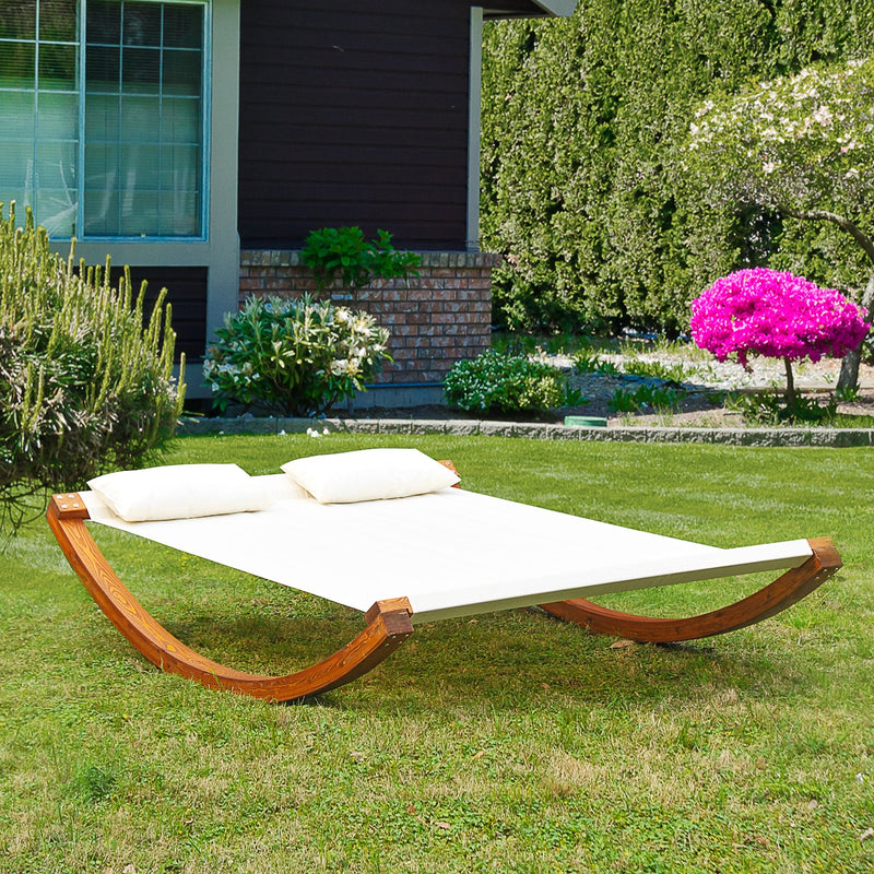 Outsunny Garden Day Rocking Bed Sun Lounger Patio Furniture Hammock With Pillows Wood