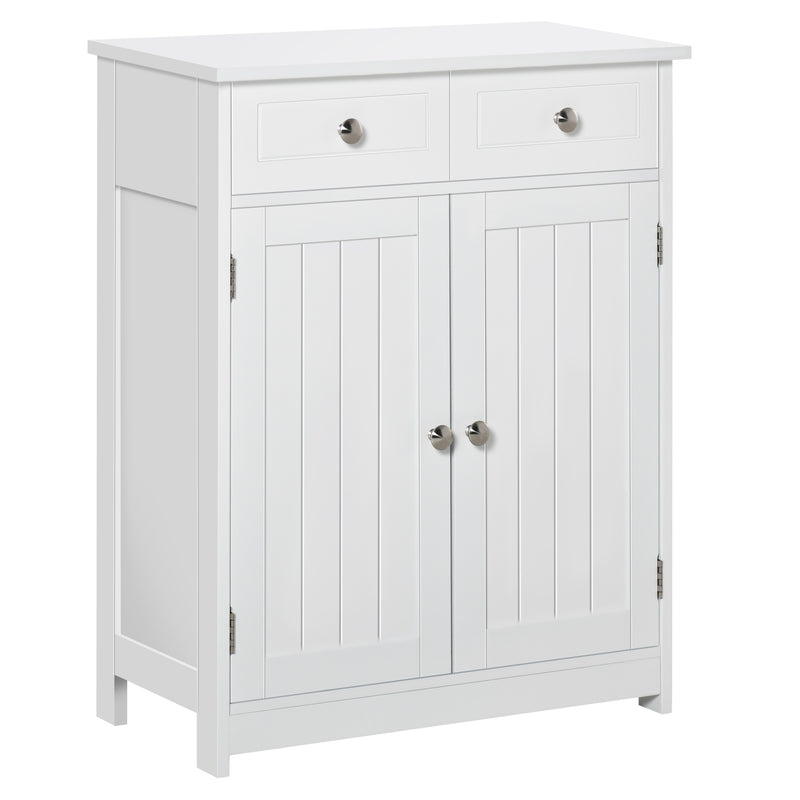 kleankin Bathroom Floor Storage Cabinet w/ 2 Drawers Door Cupboard White
