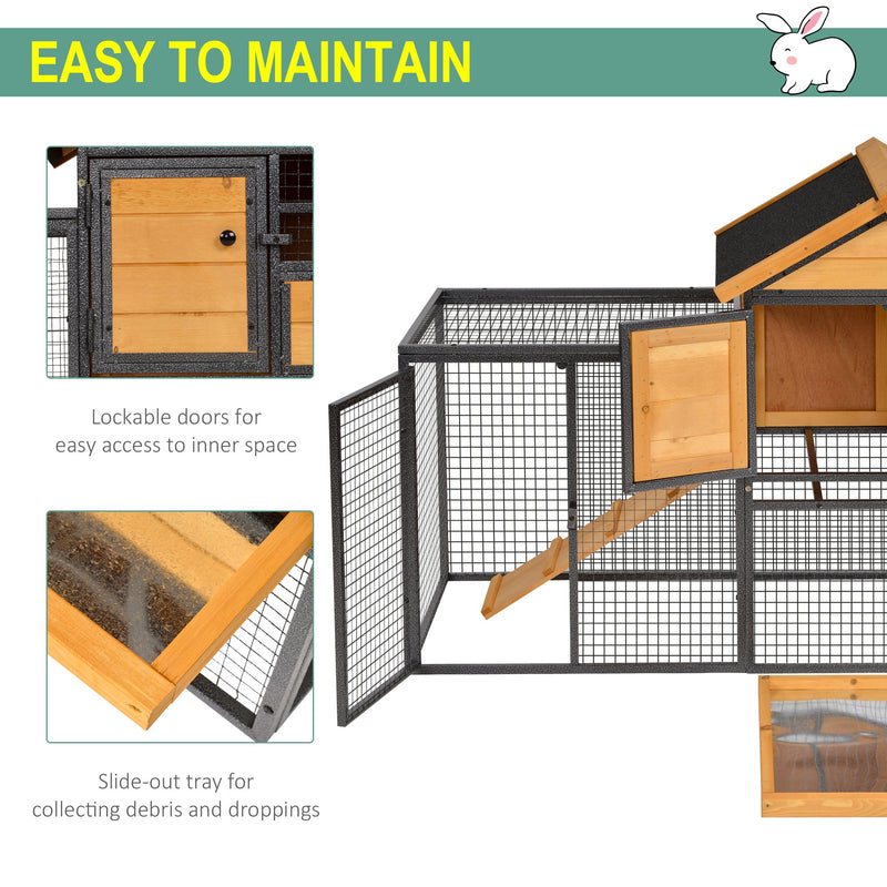 Pawhut Large Rabbit Hutch in Light Yellow and Black