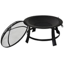 Outsunny Fire Pit Heater Round Cover Wood Burning Metal Black 30” Outdoor