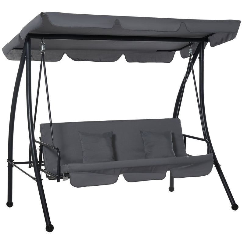 Outsunny 2-in-1 Patio Swing Chair 3 Seater Hammock Cushion Bed Tilt Canopy Grey
