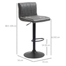 HOMCOM Adjustable Barstools Set Of 2, Swivel Counter Bar Chairs, Bar Stools With Footrest, PU Leather, Gas Lift, Grey