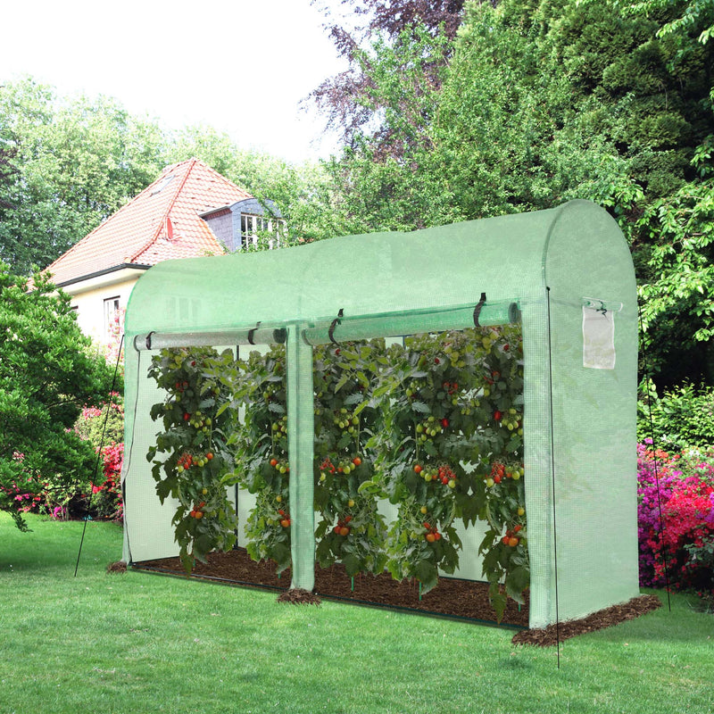 Outsunny Garden Plant Tomato Growth Greenhouse W/ Double Doors & 4 Windows PE Cover Steel Frame Green