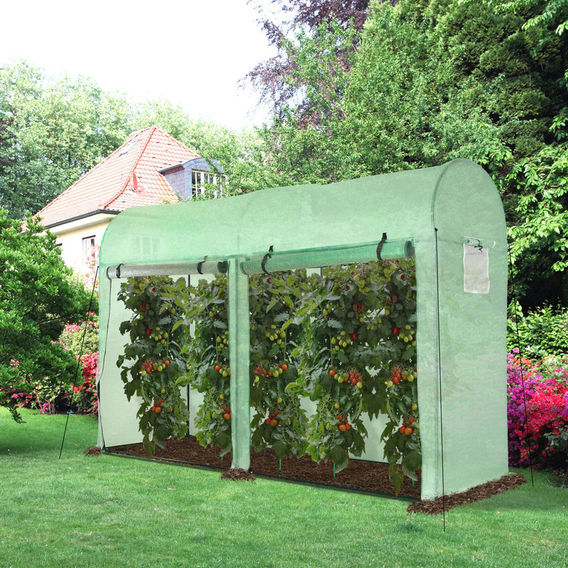 Outsunny Garden Plant Tomato Growth Greenhouse W/ Double Doors & 4 Windows PE Cover Steel Frame Green