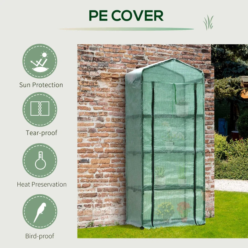 Outsunny 4 Tier Mini Greenhouse, Portable Green House with Steel Frame, PE Cover, Roll-up Door