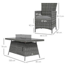 Outsunny PE Rattan Dining Set with Fire Pit Table and Cushioned Armchairs, Grey