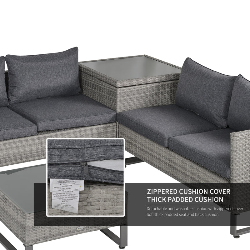 Outsunny 4 PCs Rattan Wicker Sofa Set Conservatory Furniture w/ Side Storage Box