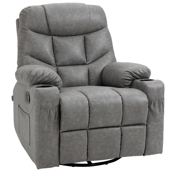 HOMCOM Manual Recliner Chair With Footrest, Cup Holder, Swivel Base, Grey