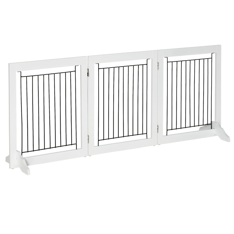 PawHut Foldable Wooden Pet Gate w/ 3 Panels 2 Support Feet for Small Dogs White