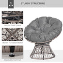 Outsunny 360° Swivel Rattan Papasan Moon Bowl Chair Round Outdoor W/ Padded-Grey