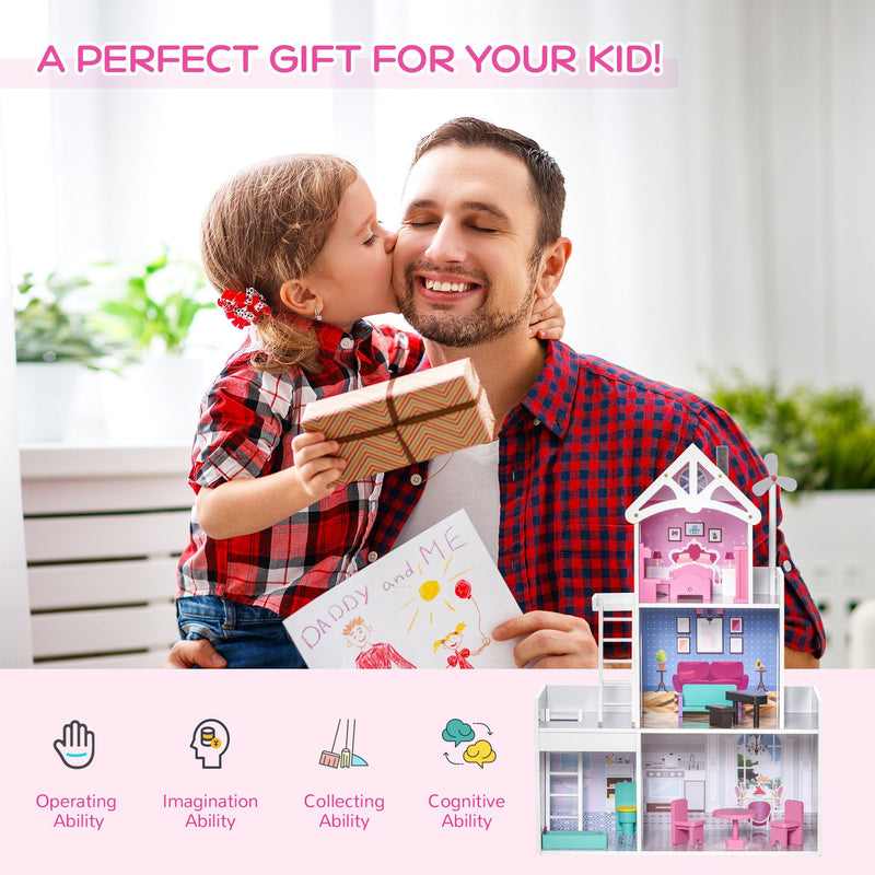 Kids Dollhouse Dreamhouse Villa for Toddler Children with Furniture Accessories