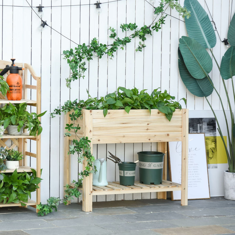Outsunny Wooden Raised Plant Stand 100 x 40 x 84cm