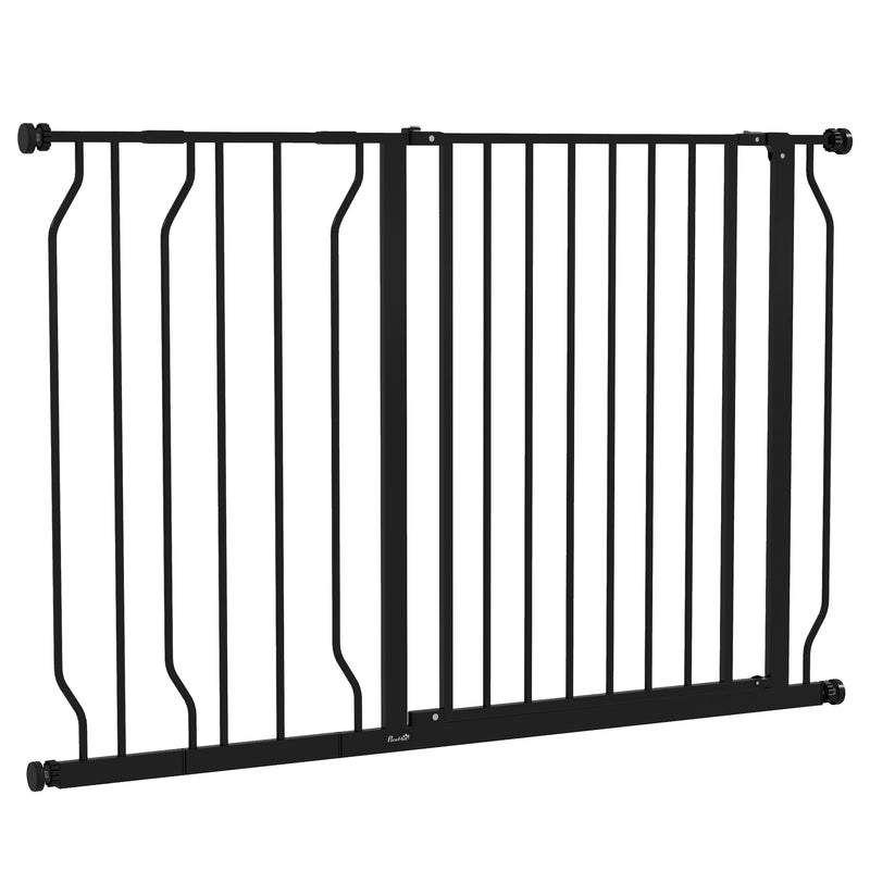 PawHut Dog Gate Wide Stair Gate w/ Door Pressure Fit, 75-115W cm, Black