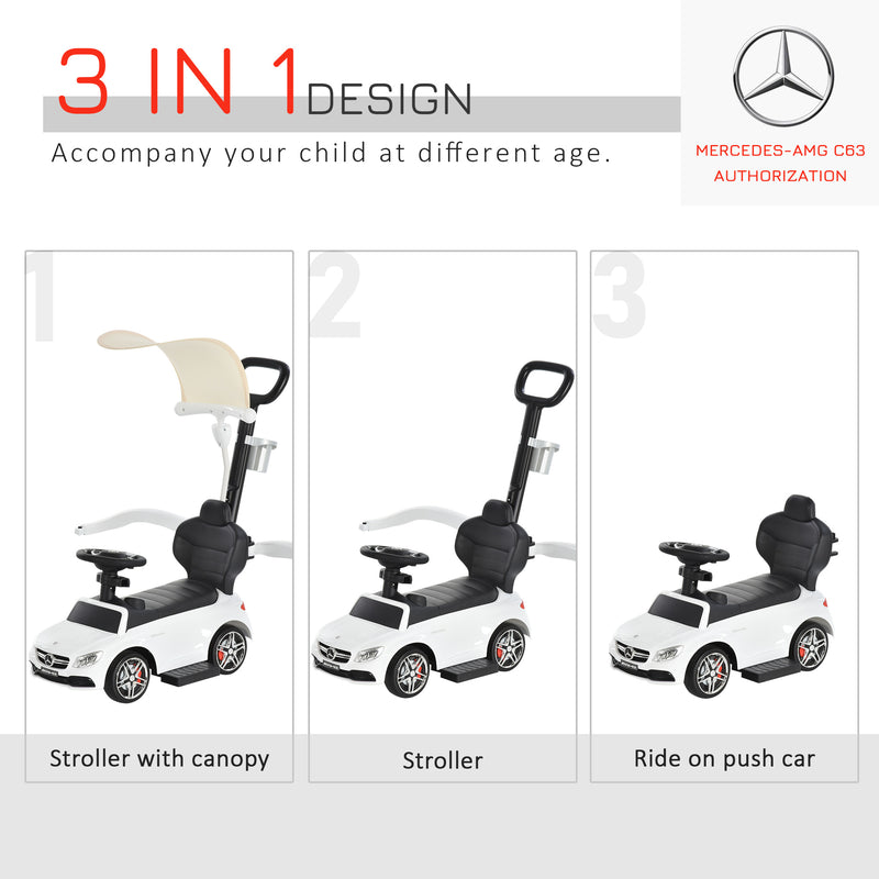 HOMCOM Kids Ride On Push Along Mercedes with Canopy - White