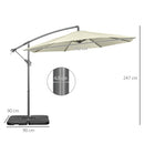 Outsunny 3(m) Banana Parasol Cantilever Umbrella Garden w/ Base Weights, Beige