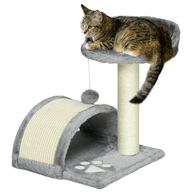 PawHut Cat Tree, Kitten Scratcher w/ Scratching Post, Toy Ball - Grey