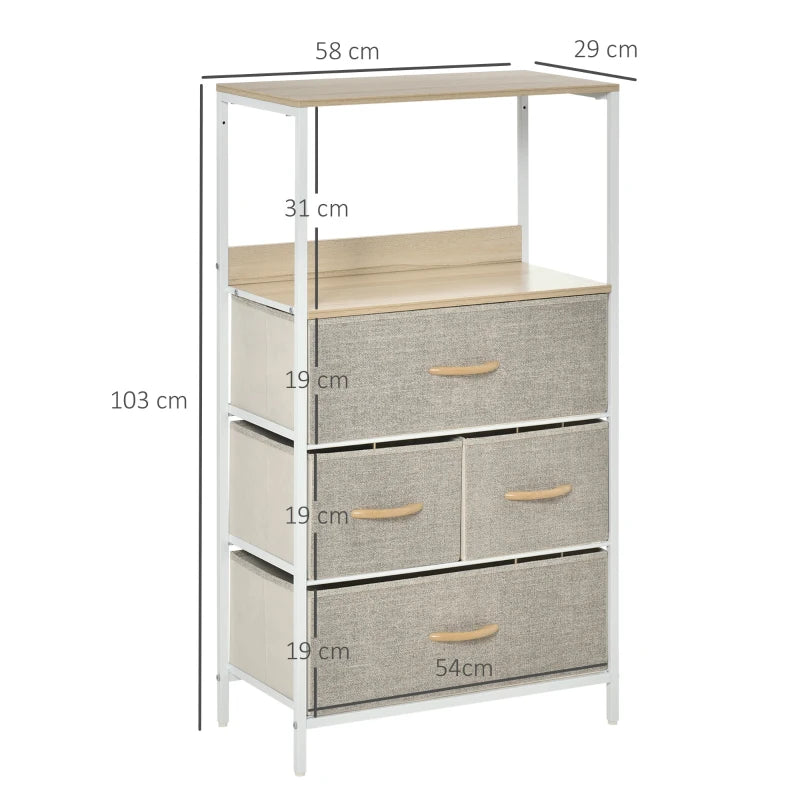 HOMCOM Fabric Chest of Drawers Storage Unit 58x29x103cm White