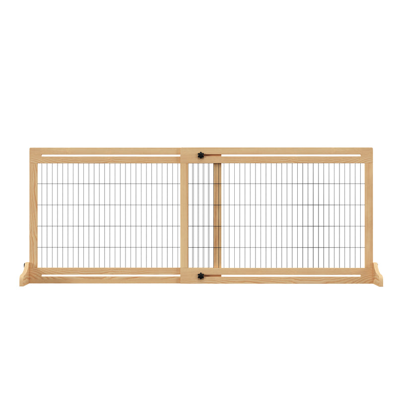PawHut Adjustable Wooden Pet Gate Freestanding Dog Barrier for Doorway