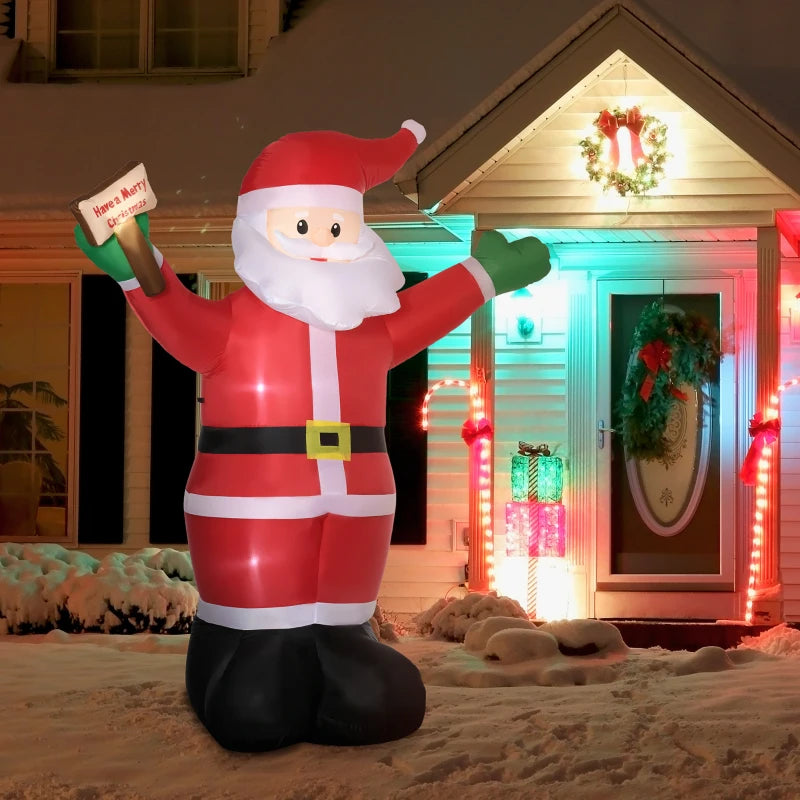 HOMCOM Christmas Inflatable Santa Clause Holding Sign 8'