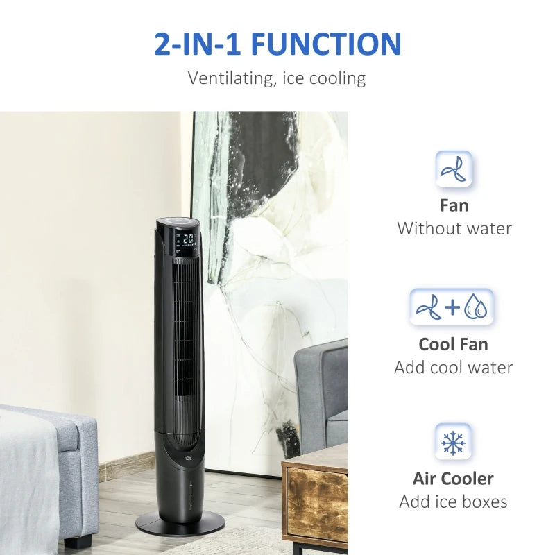 HOMCOM 42" Ice Cooling Tower Fan, Water Conditioner Evaporative Air Cooler Unit with 4 Modes, 3 Speed, Remote Control, Timer, Oscillating for Home Bedroom, Black Unit with 4 Modes, 3 Speed, Remote Control, Timer, Oscillating for Home Bedroom, Black