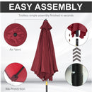 Outsunny 2.6M Patio Umbrella Parasol Sun Shade Garden Aluminium Wine Red