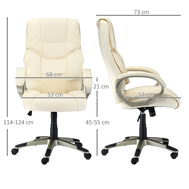 HOMCOM Executive Office Chair Faux Leather Computer Desk Chair w/ Wheel White