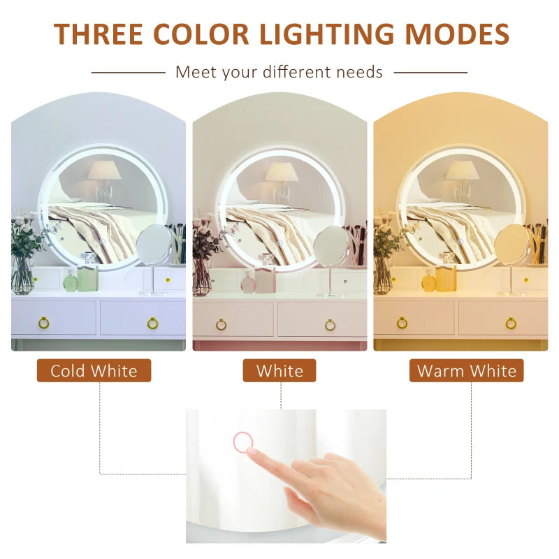 HOMCOM Dressing Table & Stool with Mirror and LED Lights - White