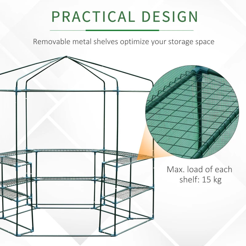 Outsunny Hexagon Walk-in 3-Tier Portable Greenhouse