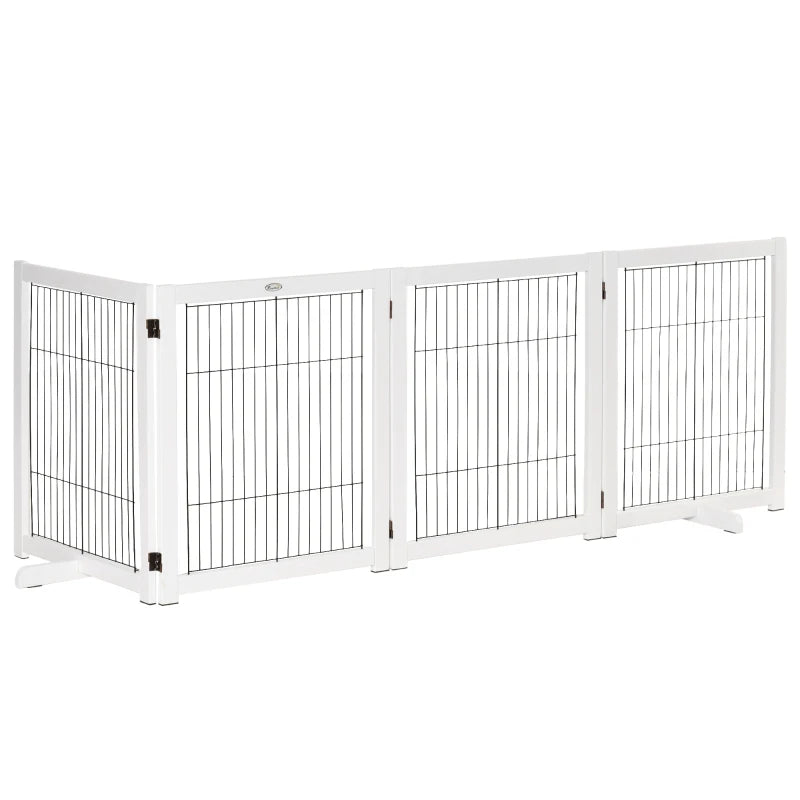 PawHut Freestanding Folding Pet Gate 4 Panels Dog Puppy Barrier with Support Feet