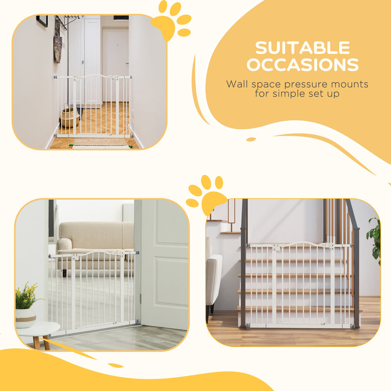 PawHut 74-100cm Adjustable Metal Pet Gate Safety Barrier w/ Auto-Close White