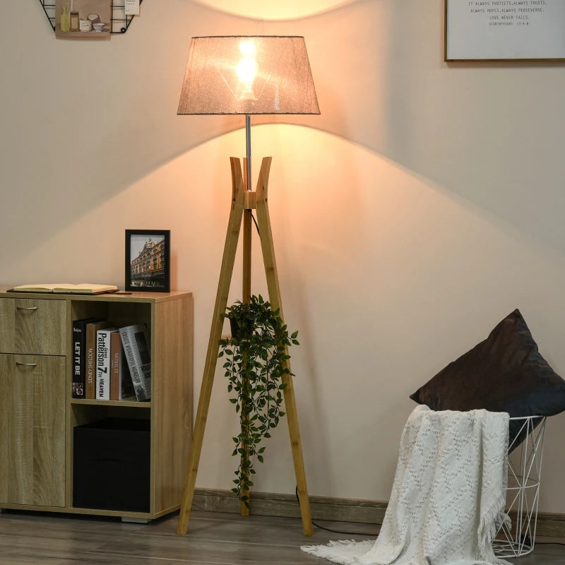 Tripod Floor Lamp with Shade 156cm - Wood & Grey