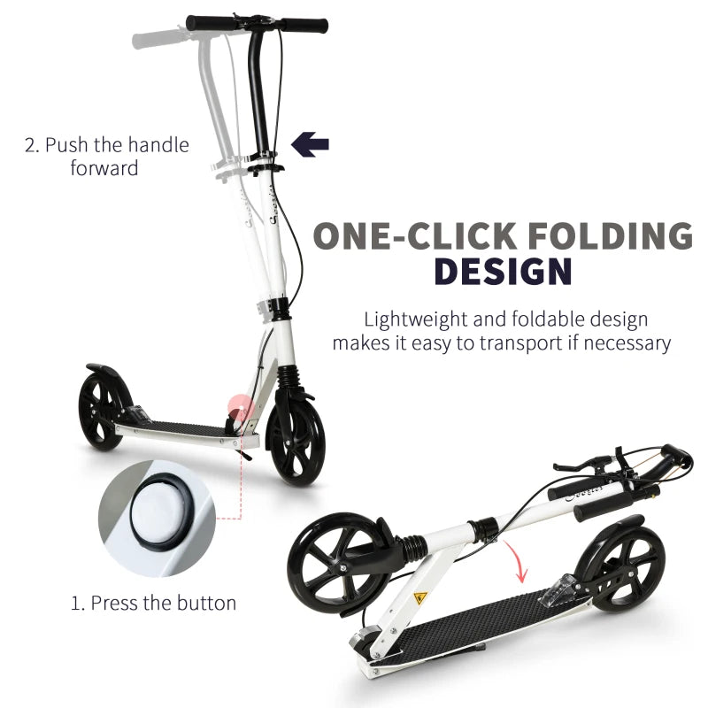 HOMCOM Folding Kick Scooter with Brakes - White
