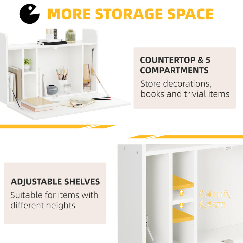 HOMCOM Wall Mounted Table w/ Space Saving Storage Compartments for Home Office