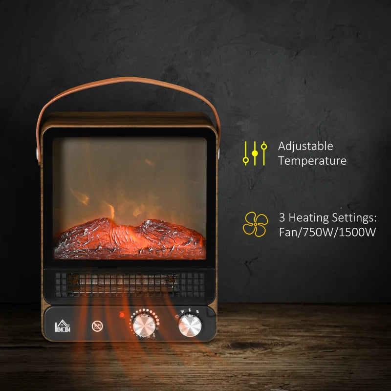 HOMCOM Tabletop Electric Fireplace with Handlle - Dark Walnut