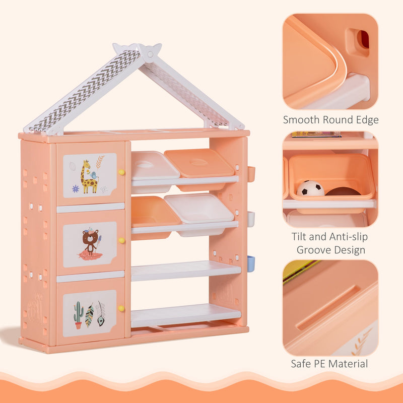 HOMCOM Kids Storage Unit Toy Box Organiser Book Shelf with shelves storage cabinets storage boxes and storage baskets Orange w/