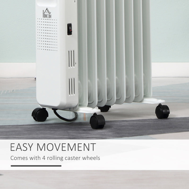 HOMCOM 2180W 9 Fin White Oil Filled Radiator, Portable Heater w/ Timer & Remote Control