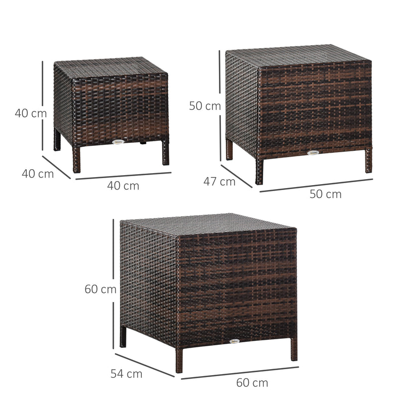 Outsunny Rattan Side Table Set- Brown