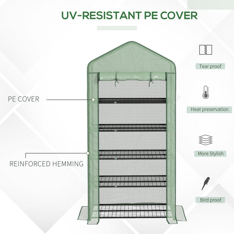 Outsunny Widened Mini Greenhouse 5 Tier Green House, 193H x 90W x 49Dcm, Green