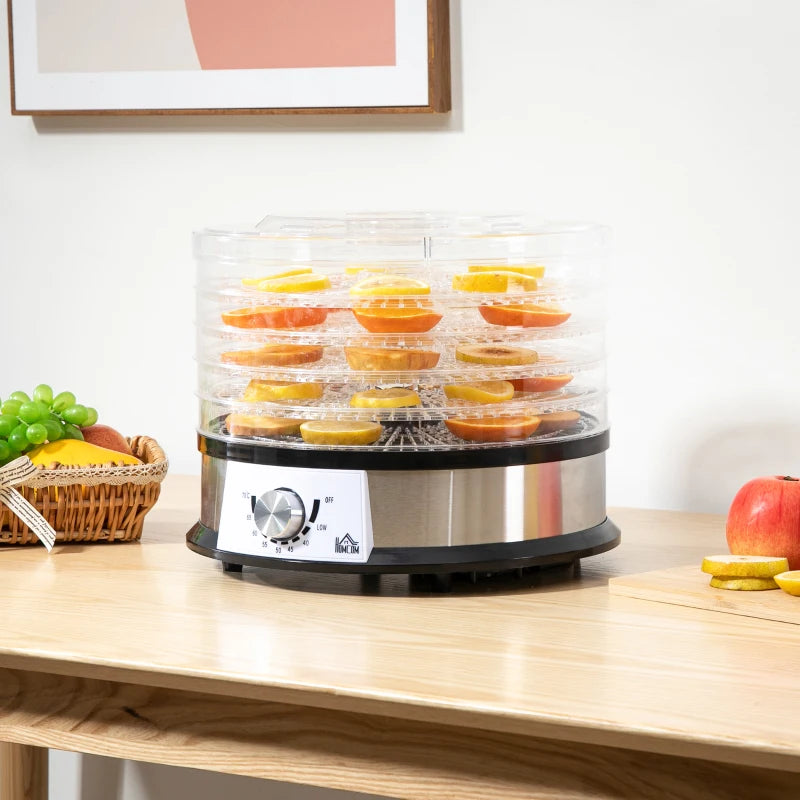 HOMCOM Food Dehydrator 5 Tier 250W - Stainless Steel