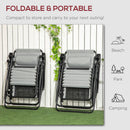 Outsunny Foldable Garden Recliner Chair Set of 2 w/ Footstool & Headrest, Grey