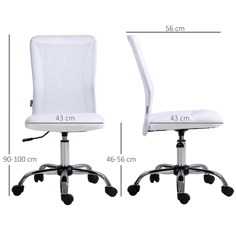 Vinsetto Armless Office Chair with Adjustable Height Mesh Back Wheels White