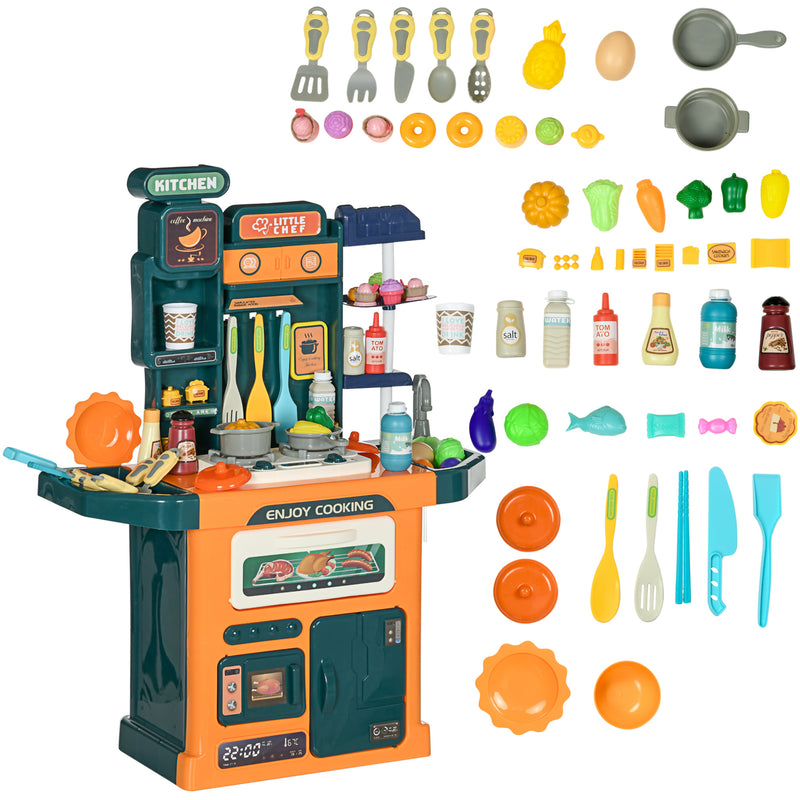 AIYAPLAY 77 Pieces Toy Kitchen with Sound and Light, Water Spray, Running Water