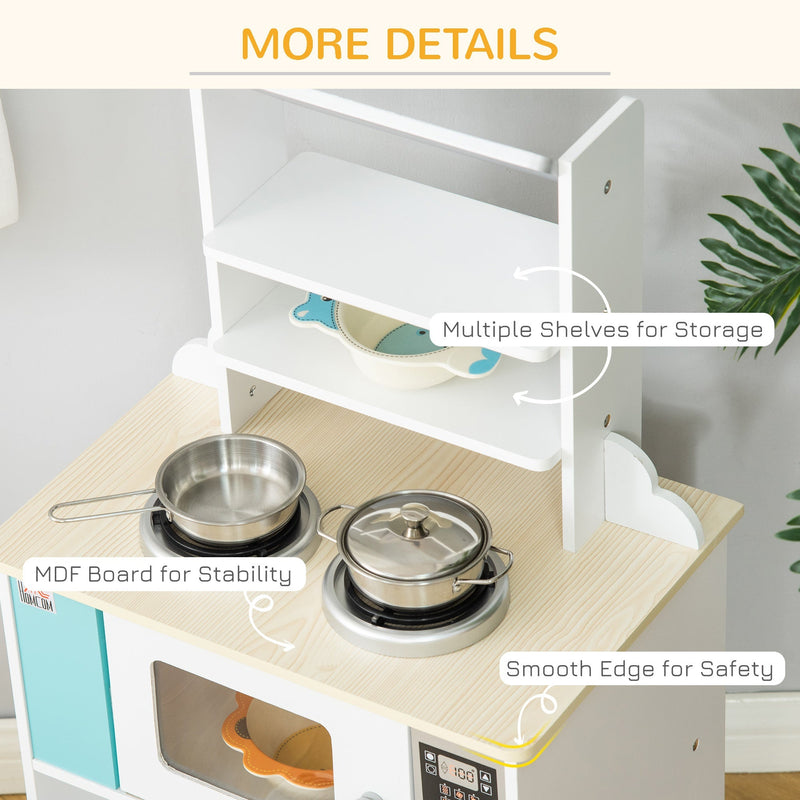 Kids Kitchen Play Cooking Toy Set w/ Pots, Cooking Bench for 3-6 Years Old