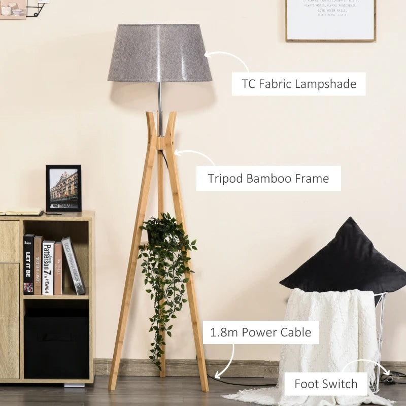 Tripod Floor Lamp with Shade 156cm - Wood & Grey