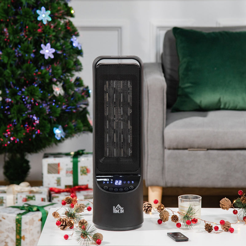 HOMCOM Ceramic Tower Indoor Space Heater with LED Display Oscillation Remote Control 12H Timer Tip-Over & Overheating Protection 1000W/2000W PTC Oscillating Tower Display