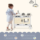 HOMCOM Kids Kitchen Play Set Cooking Toy w/ Wheels Sink for 3-5 Years Old Nature Wood