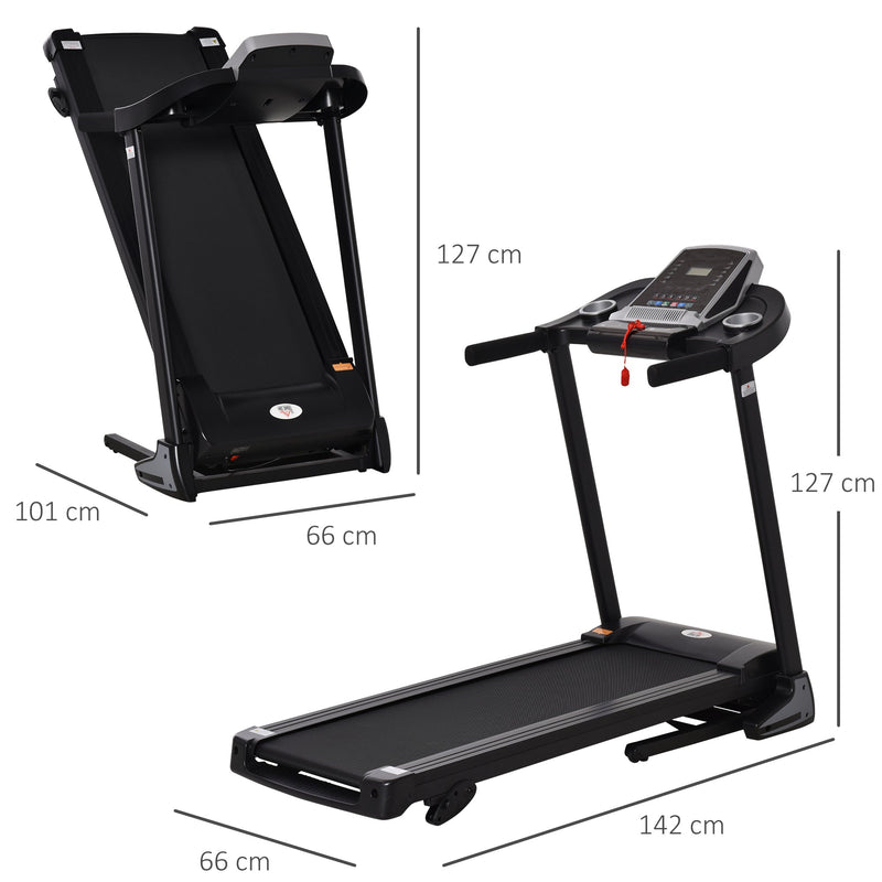 Folding Treadmill Machine Electric Motorised Running Machine 12 Preset Programs w/ LED Display Drink Holder & Phone Holder Perfect for Home Gym Indoor Fitness Black Display